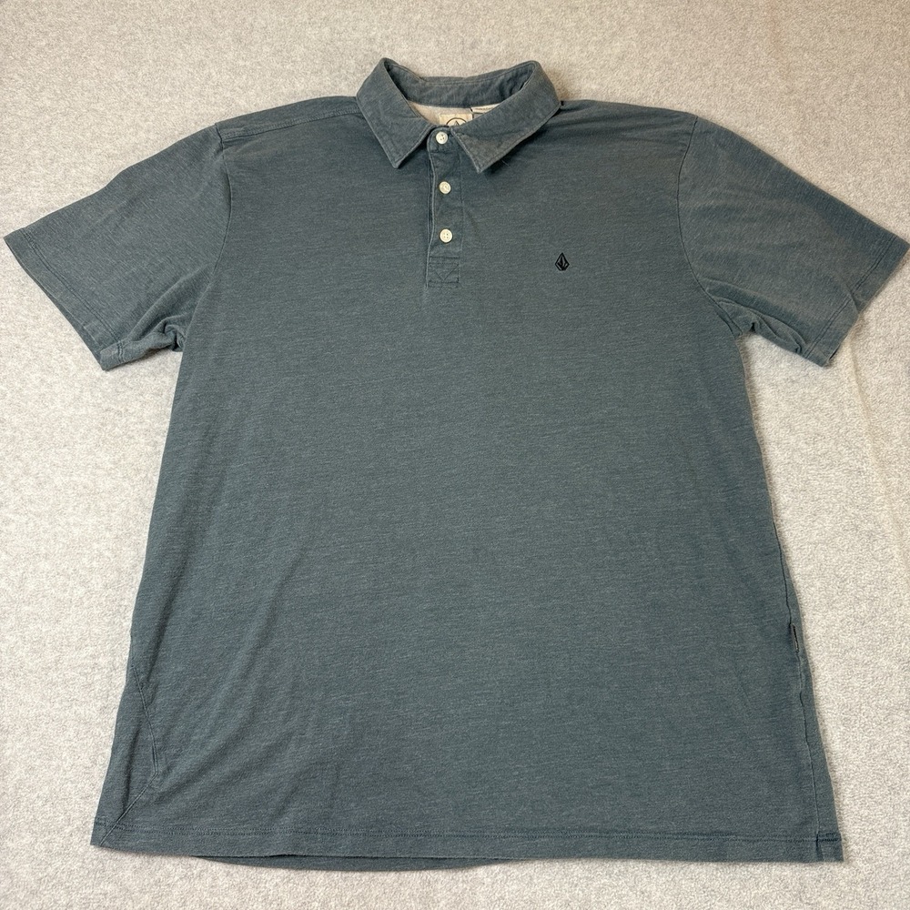 Volcom Men's Large Heather Blue Polo Shirt Short Sleeve Golf FLAW SEE DESCRIP - Picture 2 of 10